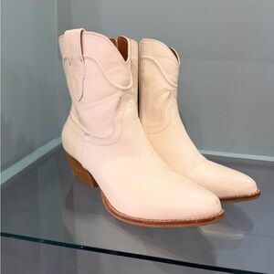 White Leather Western Ankle Boots